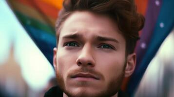 pensive young man with thoughtful expression photo