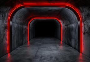 Mysterious red neon tunnel photo