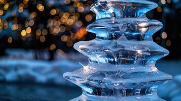 Sparkling ice sculpture with festive lights photo