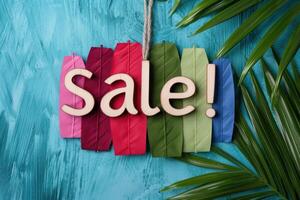Tropical sale promotion with colorful paper tags photo