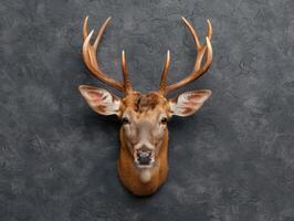 Majestic deer head mounted on dark background photo