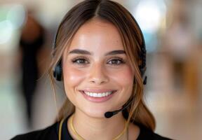 smiling customer service representative wearing headset photo