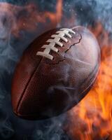 Intense American football action with smoke and flames photo