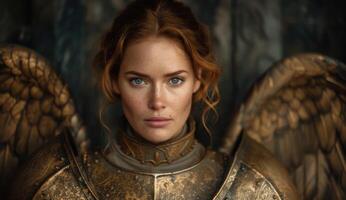 Mysterious warrior woman with intense gaze photo