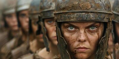 Determined soldier with intense gaze photo