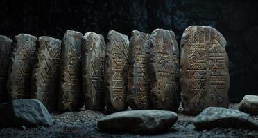 ancient stone tablets with mysterious symbols photo