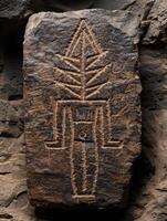 ancient carved stone with symbolic design photo
