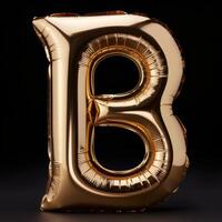 Inflated golden number 8 balloon on black background photo