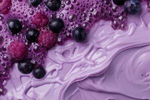 Vibrant purple abstract with berries and bubbles photo
