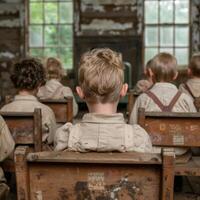 students in an old classroom photo