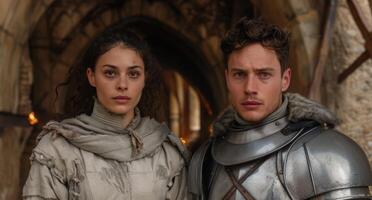 medieval knight and lady in armor photo