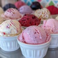 Assortment of colorful ice cream scoops photo