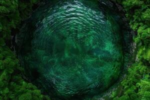 Lush tropical waterfall surrounded by verdant foliage photo