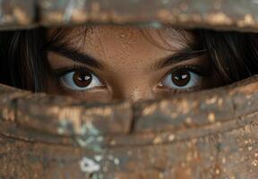 Mysterious eyes peeking through foliage photo