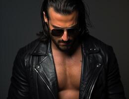 Mysterious man in leather jacket photo