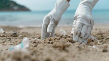 Hands collecting sand on a beach photo
