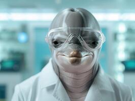 Smiling medical professional in protective gear photo