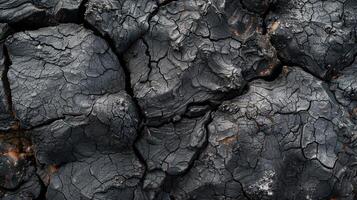 Cracked and weathered dark rock surface photo