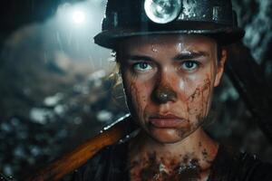 Rugged miner with determined expression photo