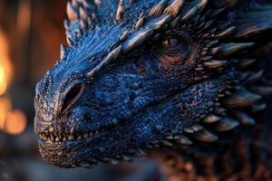 Close up of a vibrant blue dragon head photo