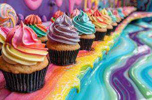 Colorful cupcakes with vibrant frosting photo