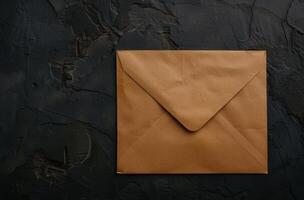 Closed brown envelope on dark slate background photo