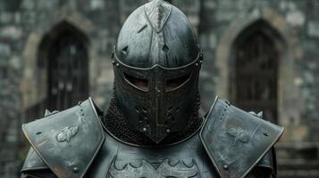 Mysterious medieval knight in armor photo