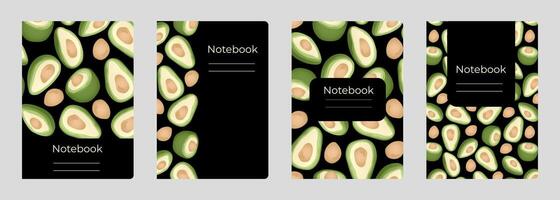 Set of cover designs for notebook, notepad, book, catalog with avocado slice. Template of vertical format A4,A5. vector