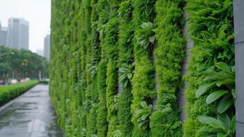 Lush green vertical garden with succulents photo