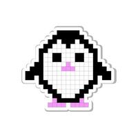 Pixel art sticker for print on different product, social media communication. Cute penguin isolated illustration on white background. vector
