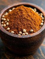Aromatic spice blend in a wooden bowl photo