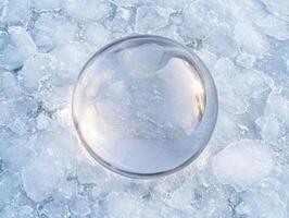 Frozen glass sphere on ice photo