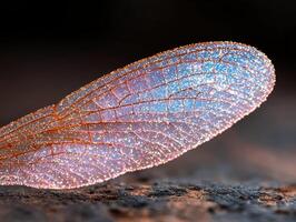 Intricate dragonfly wing with sparkling water droplets photo