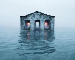 Abandoned building submerged in water photo