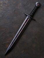 Mysterious black sword on dark background photo