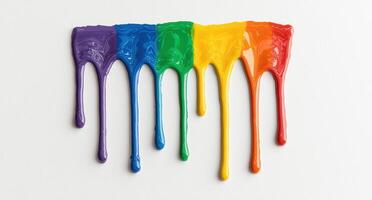 Colorful paint drips on white background photo