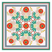 A square print pattern featuring an arrangement of colorful flowers and green leaves, creating a vibrant and natural design. vector