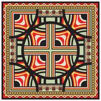 A striking geometric design showcasing a mix of red, blue, and green colors in an intricate pattern. vector