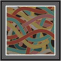 A square bold line print pattern scarf waves featuring a vibrant design in red, green, and black colors, creating a striking visual effect. vector