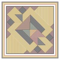 Abstract line art geometric pattern scarf with concentric lines forming squares and triangles in yellow, red, and black. vector