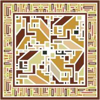 Abstract design print scarf featuring a variety of colorful geometric shapes arranged in a dynamic composition. vector