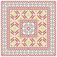 A visually striking square traditional pattern composed of red and white squares in a checkerboard design. vibrant and intricate geometric pattern composed of squares and diamond shapes scarf. vector