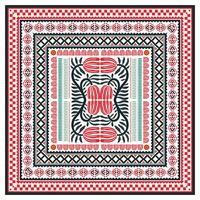 A square pattern featuring vibrant red and green leaves and flowers traditional arranged in a harmonious design,arranged in a circular, repeating pattern, The design is balanced and symmetrical vector