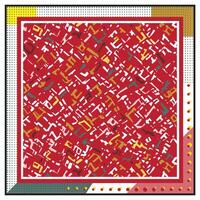 A red square featuring a geometric pattern of smaller squares and triangles in contrasting colors. vector