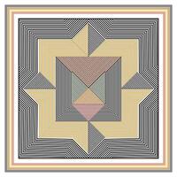 Abstract geometric pattern with concentric lines forming squares and triangles in yellow, red, and black. vector
