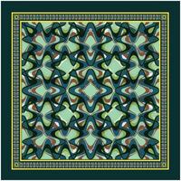 The image is an abstract square shape scarf design featuring a repeating pattern of stylized, wavy shapes. The color palette is primarily composed of shades of teal, green, and brown. vector