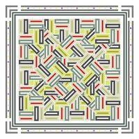 A square geometric shape pattern scarf featuring a vibrant design in red, green, and black colors, creating a striking visual effect, presenting a visually appealing and colorful arrangement vector