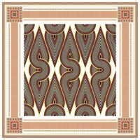 Square Line art Hand Drawn Geometric print Scarf.A patterned scarf design with wavy lines and decorative geometric border. vector