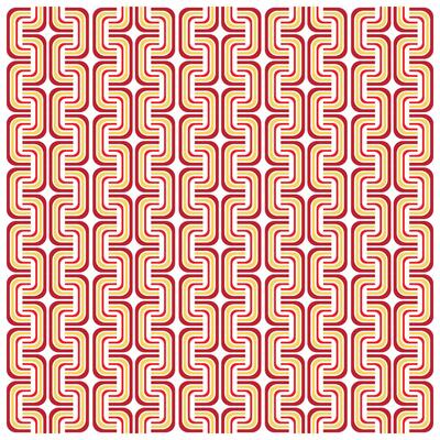 Seamless Line Art Print Pattern, Red and white abstract geometric pattern with repeating wavy lines on a yellow background.
