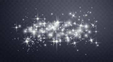 Silver magic sparks and dust stars. Glittering dots, particles, sparkles. Glow flare light effect. Silver luminous points. vector